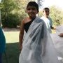 In pilgrimage attire